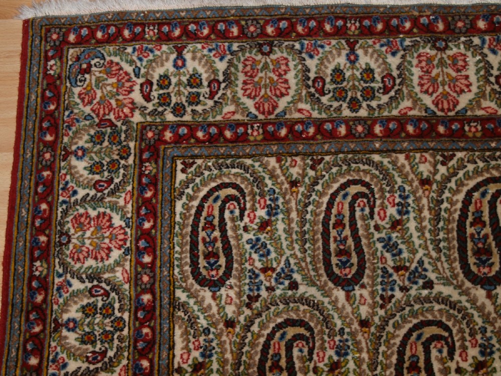 OLD QUM RUG WITH ALL OVER BOTEH DESIGN, EXCELLENT CONDITION, CIRCA 1920. View III
