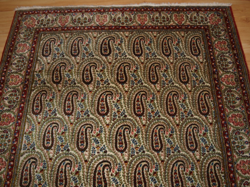 OLD QUM RUG WITH ALL OVER BOTEH DESIGN, EXCELLENT CONDITION, CIRCA 1920. View V