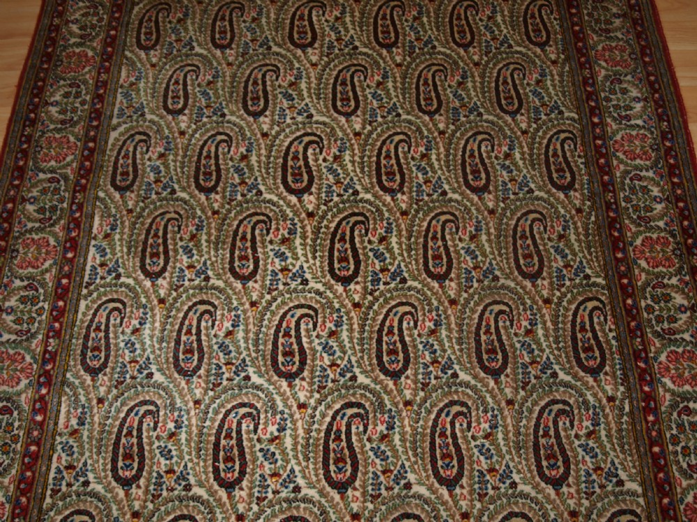 OLD QUM RUG WITH ALL OVER BOTEH DESIGN, EXCELLENT CONDITION, CIRCA 1920. View VI