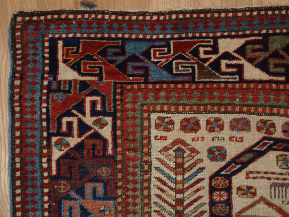 ANTIQUE CAUCASIAN AKSTAFA PRAYER RUG, IVORY GROUND WITH SUPERB COLOUR, 2ND HALF 19TH CENTURY. View II
