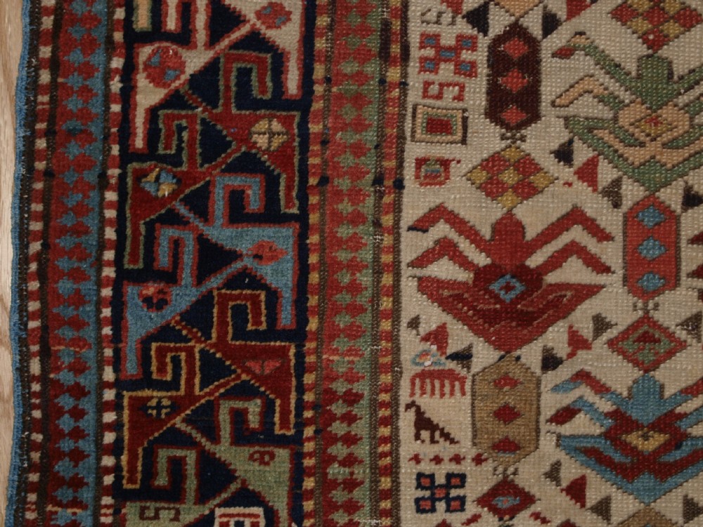ANTIQUE CAUCASIAN AKSTAFA PRAYER RUG, IVORY GROUND WITH SUPERB COLOUR, 2ND HALF 19TH CENTURY. View III