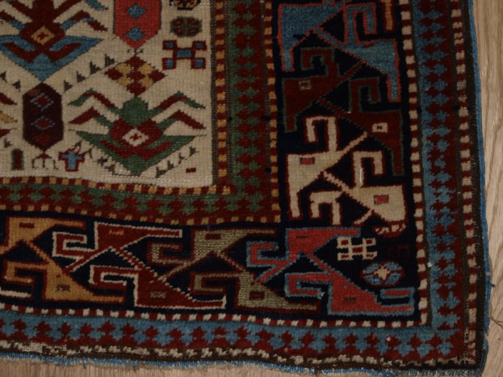 ANTIQUE CAUCASIAN AKSTAFA PRAYER RUG, IVORY GROUND WITH SUPERB COLOUR, 2ND HALF 19TH CENTURY. View XI