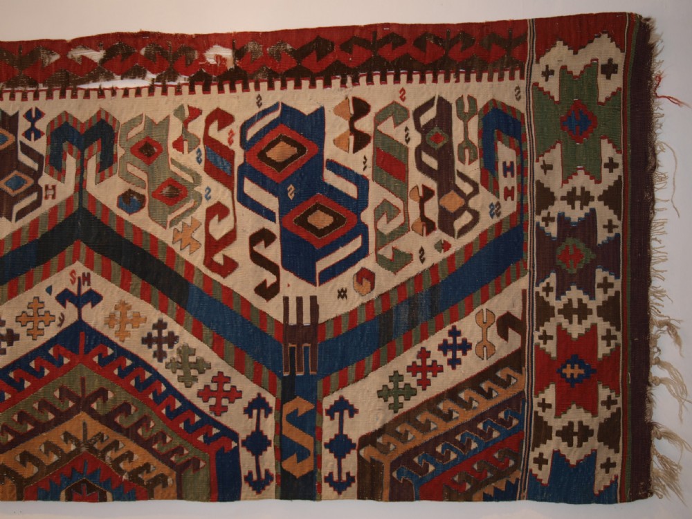 ANTIQUE TURKISH AYDINLI KILIM FRAGMENT, SOUTH WEST ANATOLIA, SUPERB COLOURS, 2ND HALF 19TH CENTURY. View V