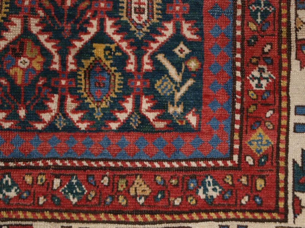 ANTIQUE CAUCASIAN DAGHESTAN RUG WITH SCARCE GREEN GROUND, LATTICE DESIGN, CIRCA 1880. View XII