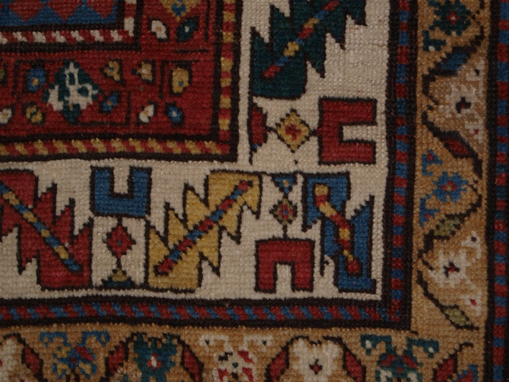 ANTIQUE CAUCASIAN DAGHESTAN RUG WITH SCARCE GREEN GROUND, LATTICE DESIGN, CIRCA 1880. View XIII