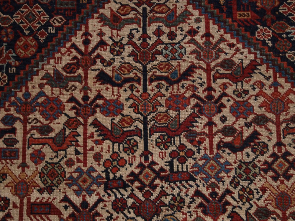 ANTIQUE SOUTH WEST PERSIAN TRIBAL KHAMSEH BIRD RUG, OUTSTANDING CONDITION, CIRCA 1880. View VI