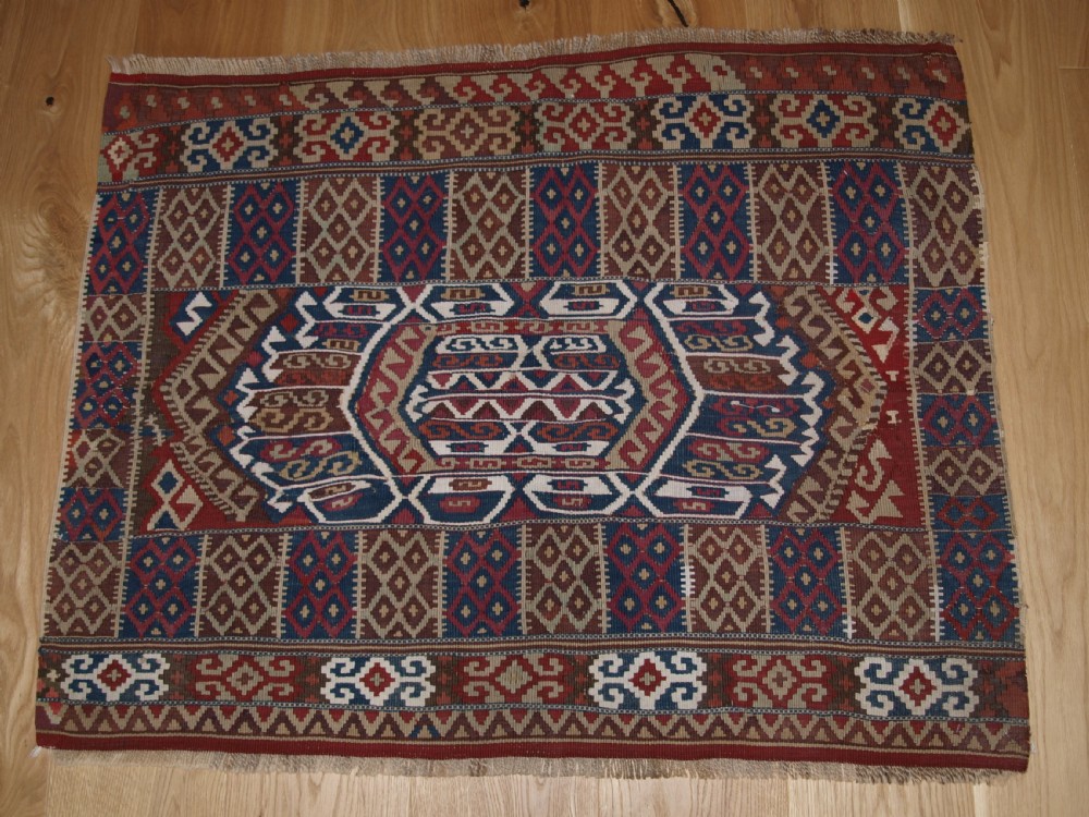 ANTIQUE TURKISH MALATYA KILIM BAG OR CHUVAL FACE, EXCELLENT CONDITION, CIRCA 1900.