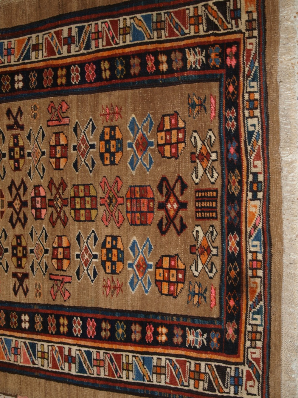 ANTIQUE SARAB RUNNER, CAMEL WOOL GROUND WITH ANIMALS, CIRCA 1900. View VIII