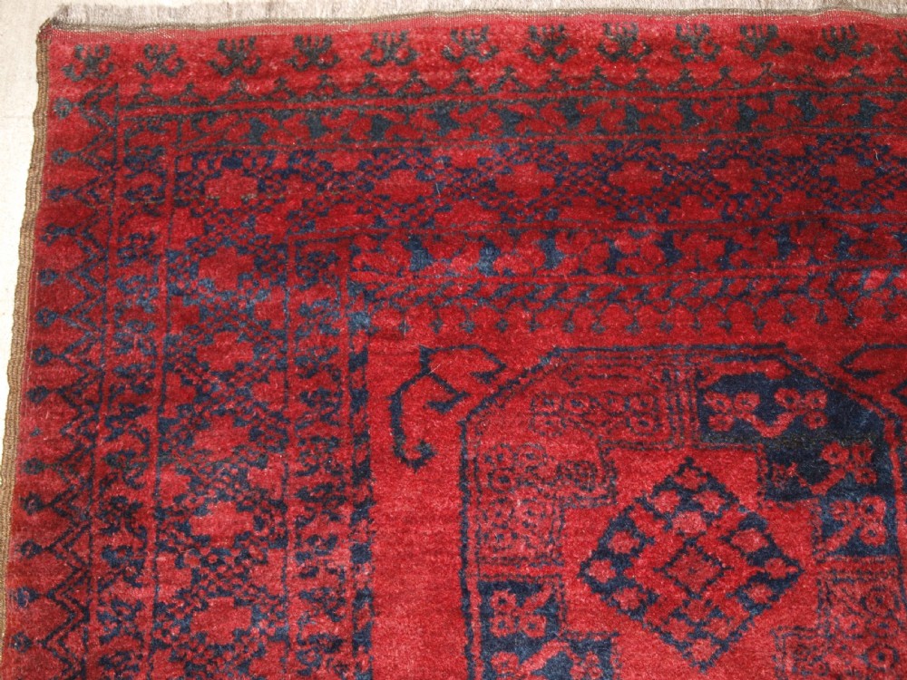OLD AFGHAN VILLAGE CARPET, DEEP RED, ALMOST SQUARE SIZE, CIRCA 1920. View II