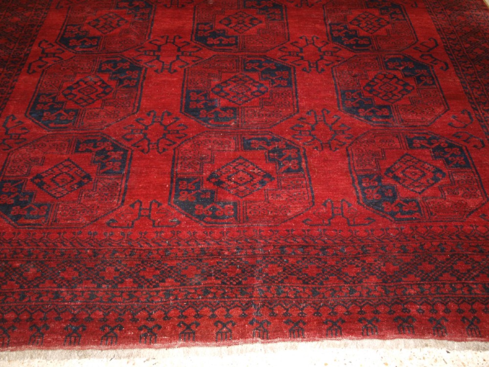 OLD AFGHAN VILLAGE CARPET, DEEP RED, ALMOST SQUARE SIZE, CIRCA 1920. View VI