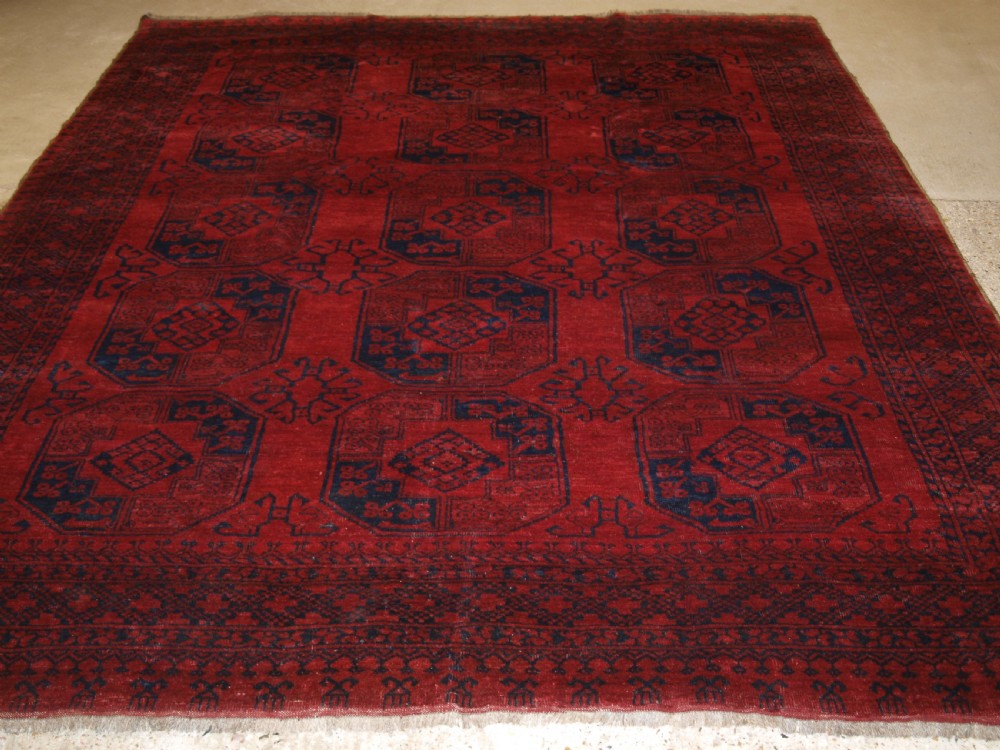 OLD AFGHAN VILLAGE CARPET, DEEP RED, ALMOST SQUARE SIZE, CIRCA 1920. View IX