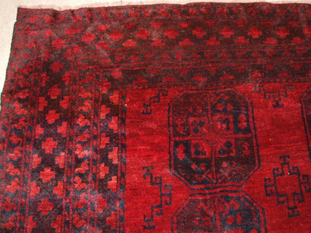 OLD AFGHAN VILLAGE CARPET, DEEP RICH RED COLOUR, GREAT CONDITION, CIRCA 1920. View II