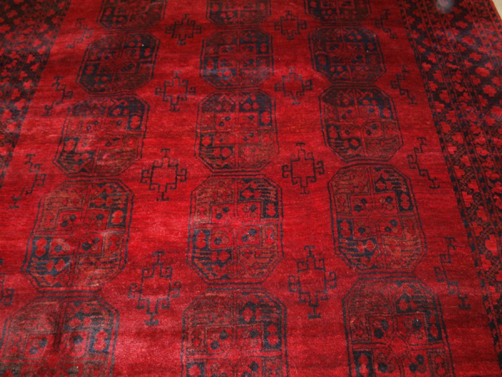 OLD AFGHAN VILLAGE CARPET, DEEP RICH RED COLOUR, GREAT CONDITION, CIRCA 1920. View V
