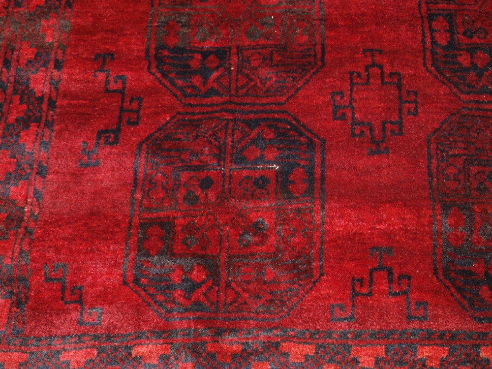 OLD AFGHAN VILLAGE CARPET, DEEP RICH RED COLOUR, GREAT CONDITION, CIRCA 1920. View X