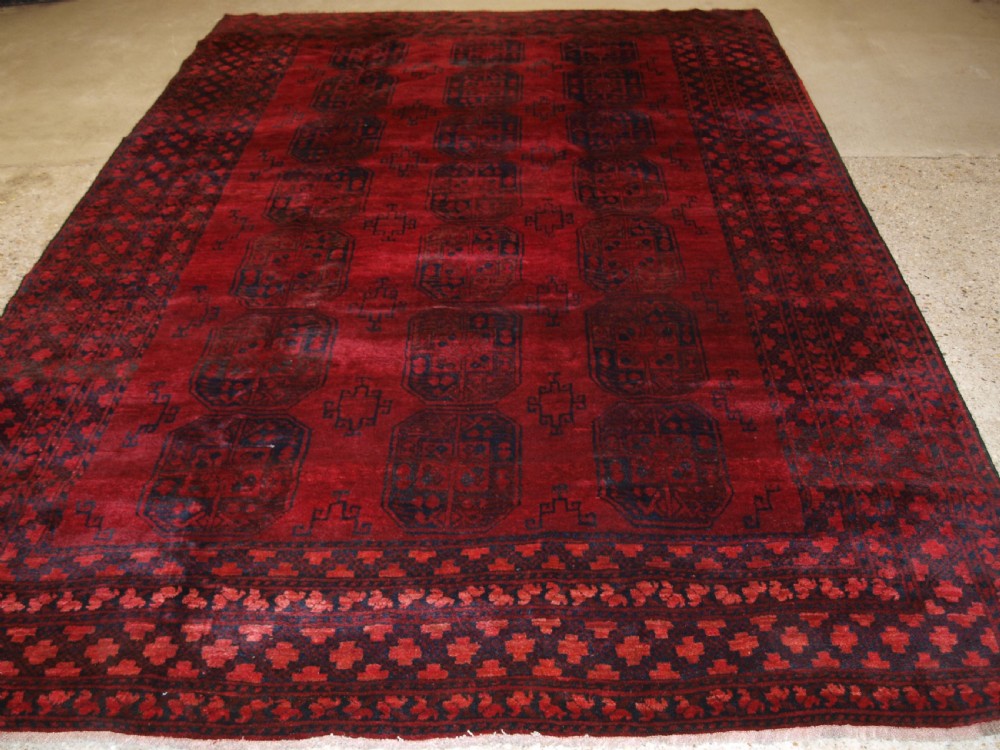 OLD AFGHAN VILLAGE CARPET, DEEP RICH RED COLOUR, GREAT CONDITION, CIRCA 1920. View XI