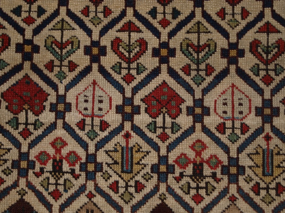 ANTIQUE CAUCASIAN DAGHESTAN RUG WITH IVORY GROUND FLORAL LATTICE, SUPERB, CIRCA 1880. View VIII