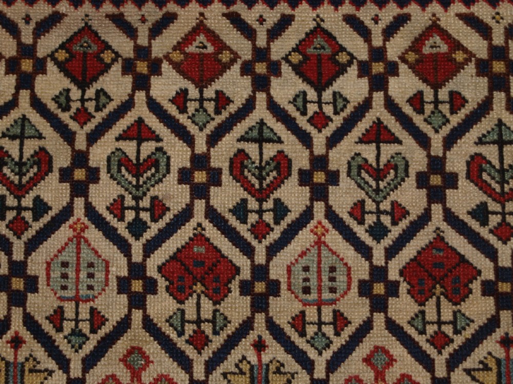 ANTIQUE CAUCASIAN DAGHESTAN RUG WITH IVORY GROUND FLORAL LATTICE, SUPERB, CIRCA 1880. View IX