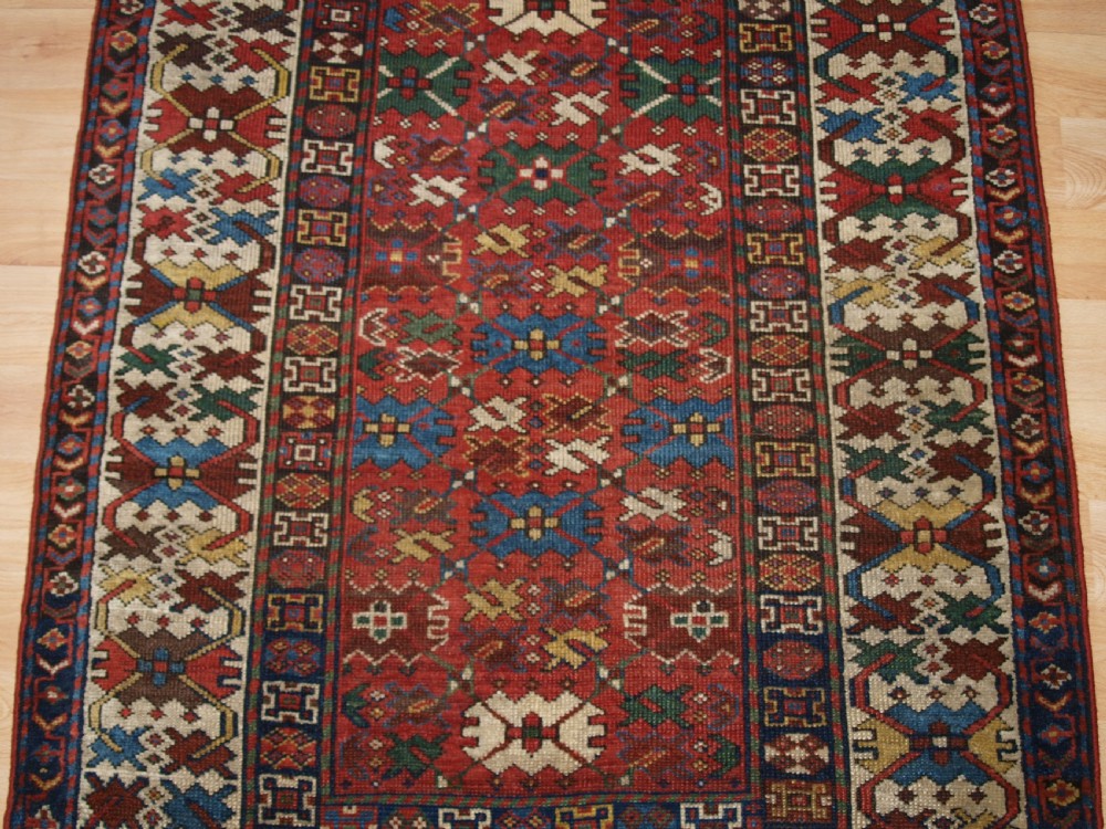 ANTIQUE CAUCASIAN SHIRVAN RUG, LATTICE DESIGN, GOOD COLOUR, DATED 1306 (1888). View V