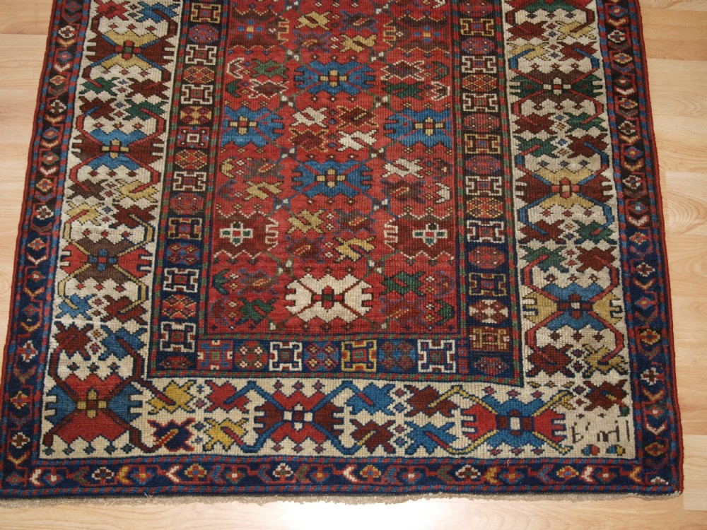 ANTIQUE CAUCASIAN SHIRVAN RUG, LATTICE DESIGN, GOOD COLOUR, DATED 1306 (1888). View VII