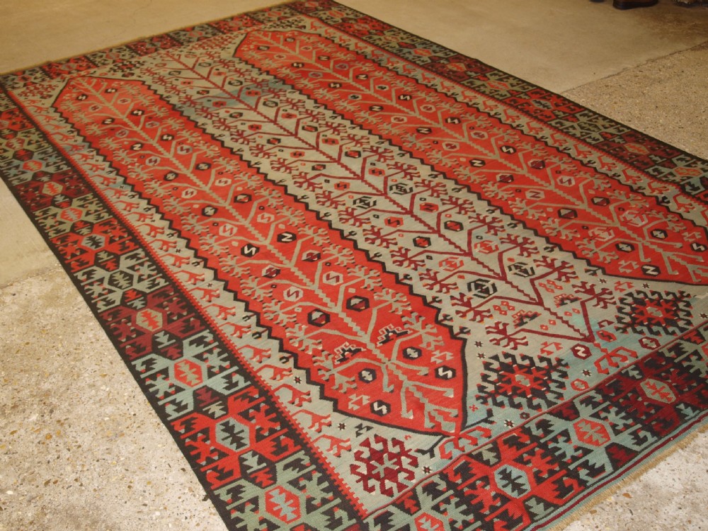 ANTIQUE TURKISH SIVAS KILIM OF SCARCE DESIGN, SUPERB CONDITION, CIRCA 1900.