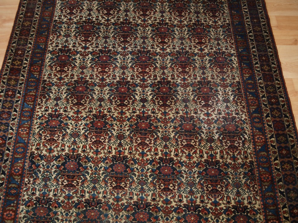 ANTIQUE PERSIAN ABEDEH RUG WITH VASE AND PEACOCK DESIGN, SUPERB COLOURS, CIRCA 1900. View V