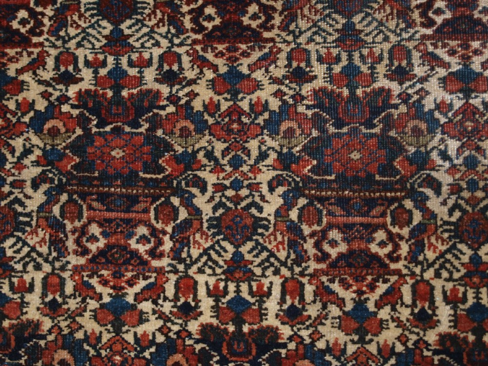 ANTIQUE PERSIAN ABEDEH RUG WITH VASE AND PEACOCK DESIGN, SUPERB COLOURS, CIRCA 1900. View VIII