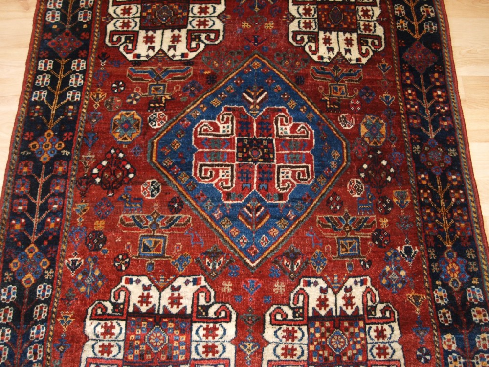 ANTIQUE PERSIAN TRIBAL QASHQAI RUG, SUPERB COLOUR AND DESIGN, CIRCA 1900. View V