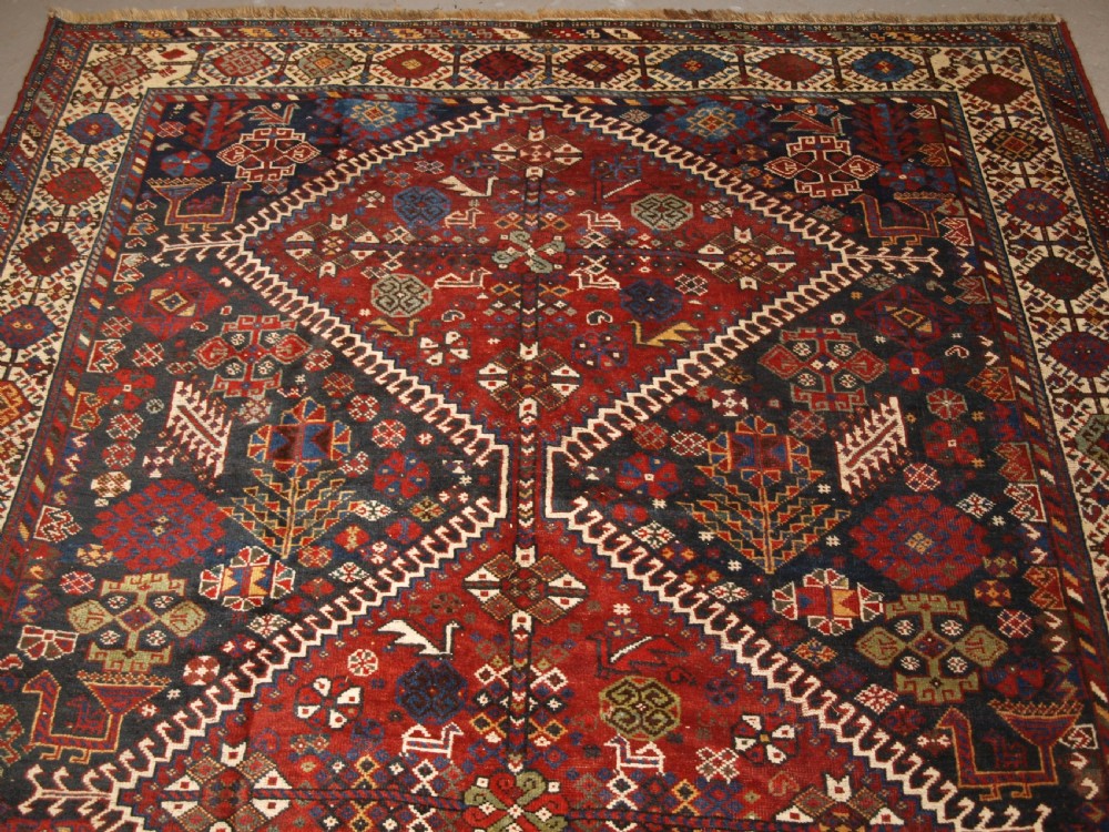 ANTIQUE TRIBAL QASHQAI CARPET, OUTSTANDING EXAMPLE, CIRCA 1880. View III