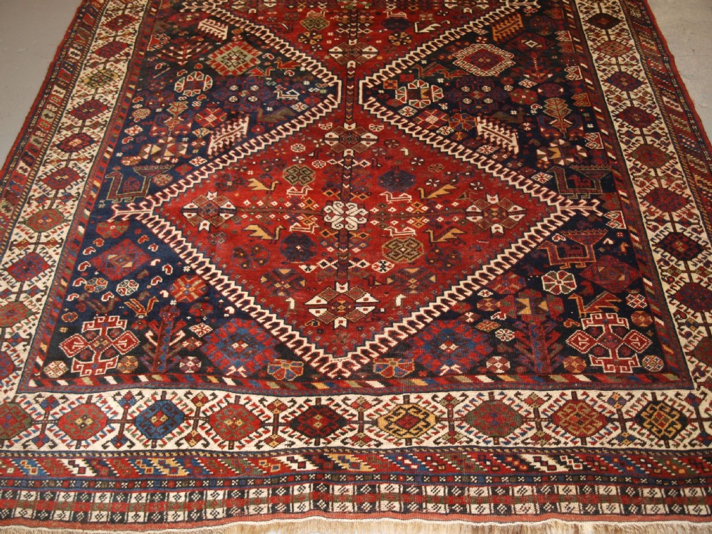 ANTIQUE TRIBAL QASHQAI CARPET, OUTSTANDING EXAMPLE, CIRCA 1880. View V