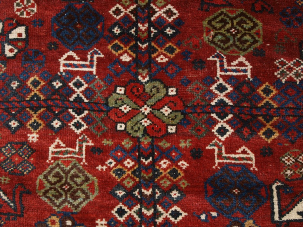 ANTIQUE TRIBAL QASHQAI CARPET, OUTSTANDING EXAMPLE, CIRCA 1880. View XV