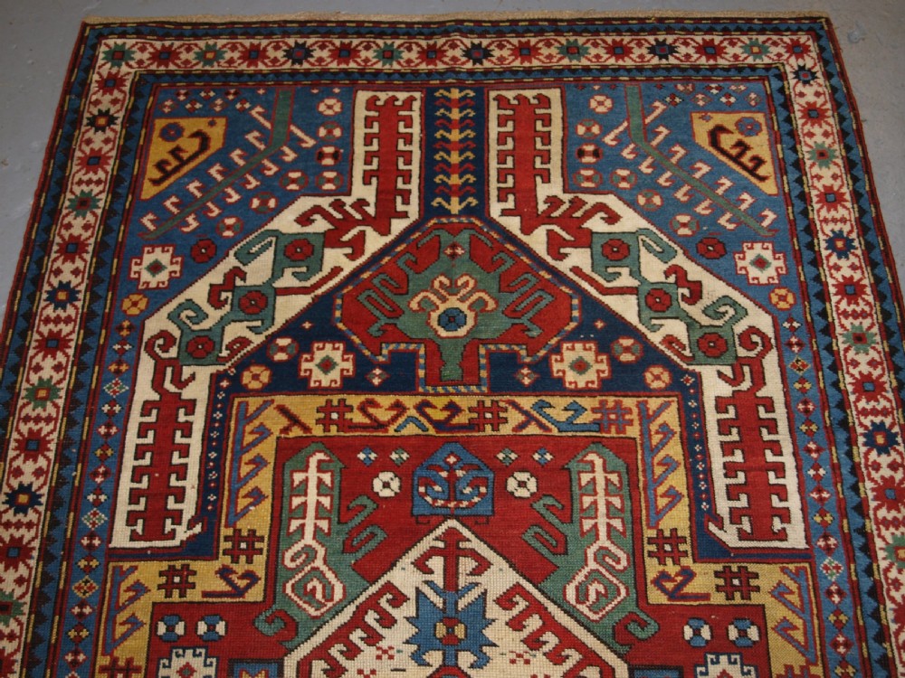 ANTIQUE CAUCASIAN KASIM-USAG RUG, CLASSIC DESIGN WITH SUPERB COLOUR, DATED, 1893. View V