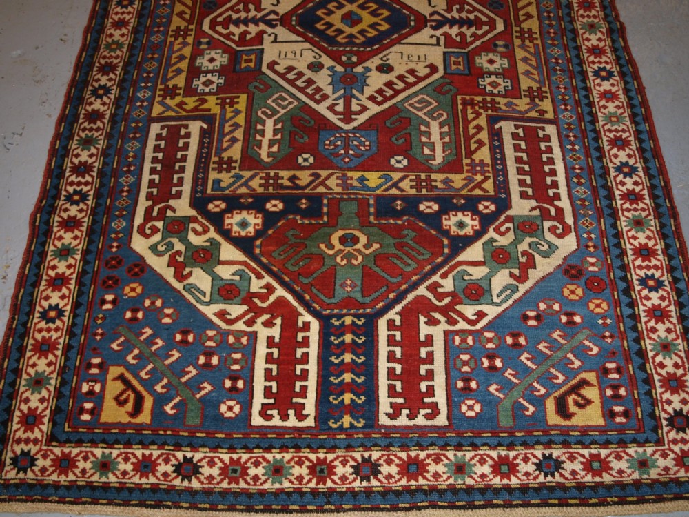 ANTIQUE CAUCASIAN KASIM-USAG RUG, CLASSIC DESIGN WITH SUPERB COLOUR, DATED, 1893. View VI