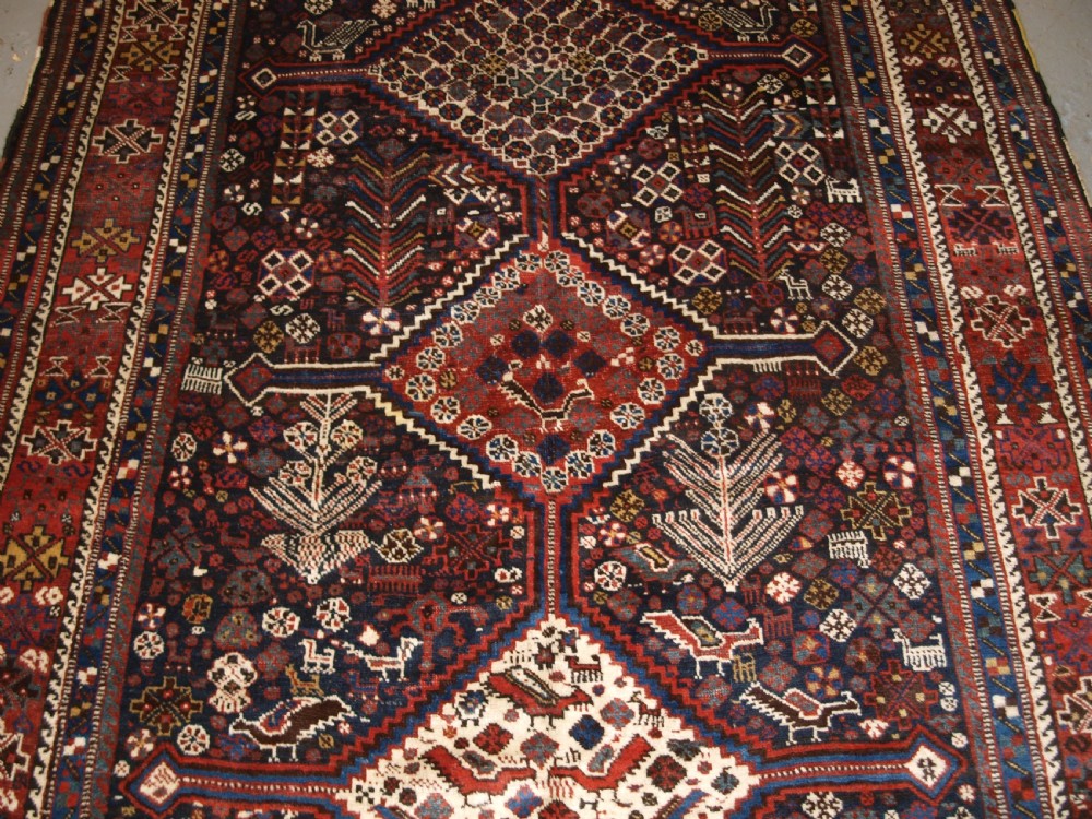 ANTIQUE SOUTH WEST PERSIAN TRIBAL KHAMSEH RUG, TRIPLE MEDALLION, CIRCA 1900. View V