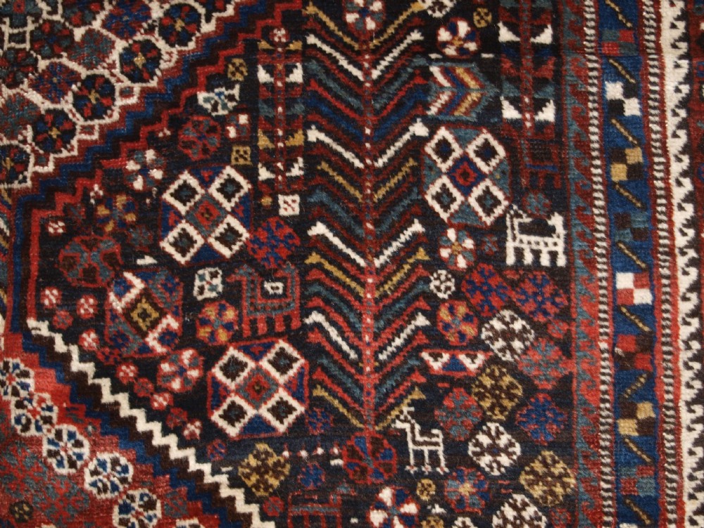 ANTIQUE SOUTH WEST PERSIAN TRIBAL KHAMSEH RUG, TRIPLE MEDALLION, CIRCA 1900. View X