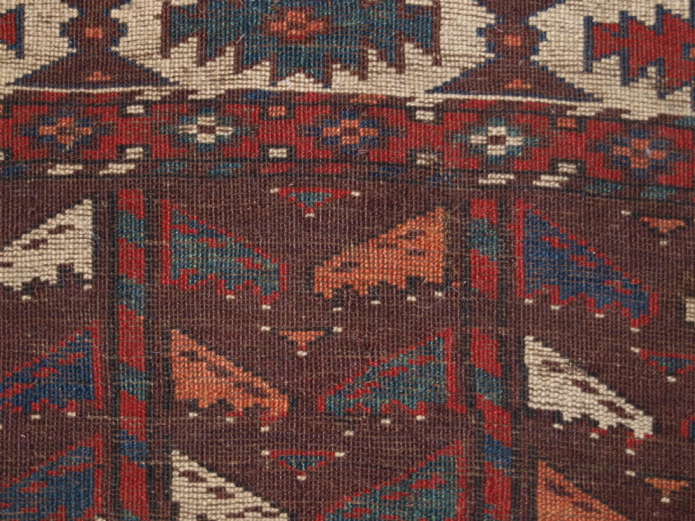 ANTIQUE YOMUT TURKMEN MAIN CARPET WITH DYRNAK GUL DESIGN, CURL LEAF BORDER, CIRCA 1880. View XVI