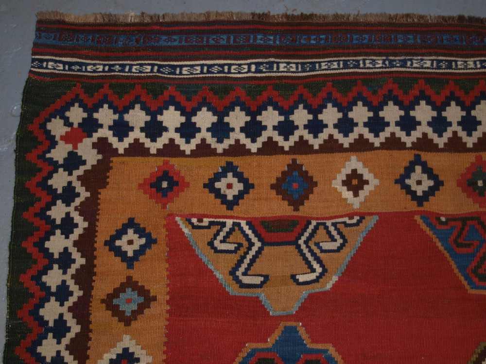 ANTIQUE SOUTH WEST PERSIAN QASHQAI KILIM WITH SUPERB COLOUR AND DESIGN, CIRCA 1900. View II