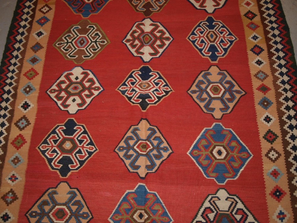 ANTIQUE SOUTH WEST PERSIAN QASHQAI KILIM WITH SUPERB COLOUR AND DESIGN, CIRCA 1900. View IV