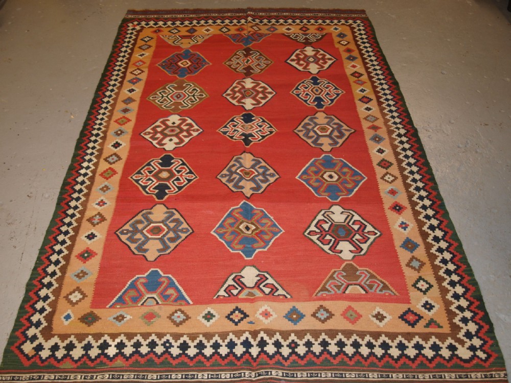 ANTIQUE SOUTH WEST PERSIAN QASHQAI KILIM WITH SUPERB COLOUR AND DESIGN, CIRCA 1900. View XI