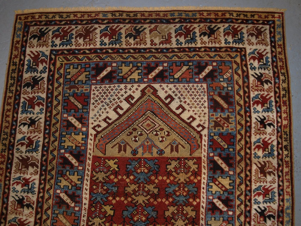 ANTIQUE TURKISH KOZAK VILLAGE PRAYER RUG, SMALL SQUARE SIZE, SCARCE ITEM, 2ND HALF 19TH CENTURY. View III