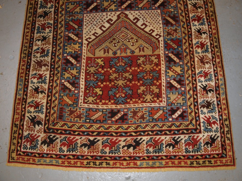 ANTIQUE TURKISH KOZAK VILLAGE PRAYER RUG, SMALL SQUARE SIZE, SCARCE ITEM, 2ND HALF 19TH CENTURY. View IV