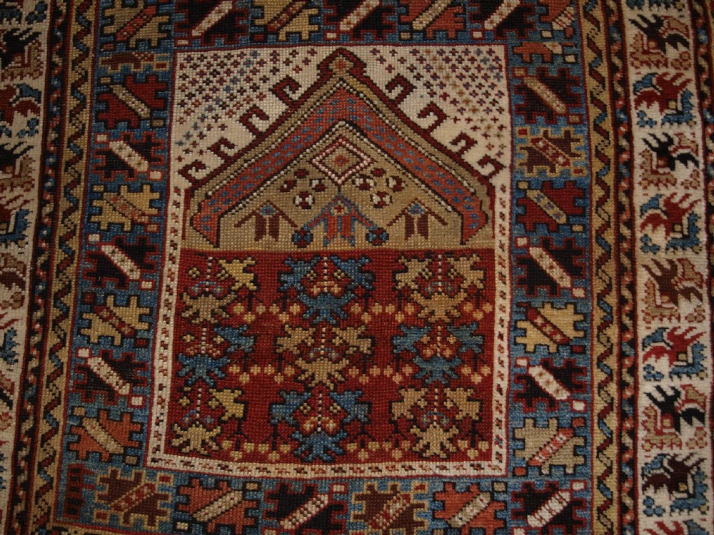ANTIQUE TURKISH KOZAK VILLAGE PRAYER RUG, SMALL SQUARE SIZE, SCARCE ITEM, 2ND HALF 19TH CENTURY. View V