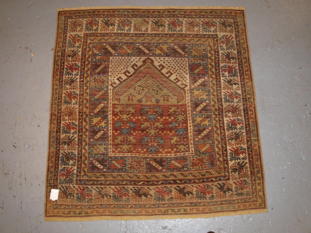ANTIQUE TURKISH KOZAK VILLAGE PRAYER RUG, SMALL SQUARE SIZE, SCARCE ITEM, 2ND HALF 19TH CENTURY. View XI