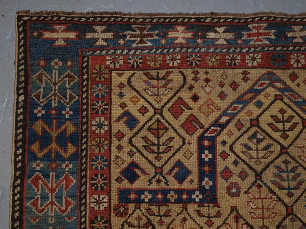 ANTIQUE CAUCASIAN DAGESTAN PRAYER RUG, YELLOW GROUND LATTICE DESIGN, 2ND HALF 19TH CENTURY. View II