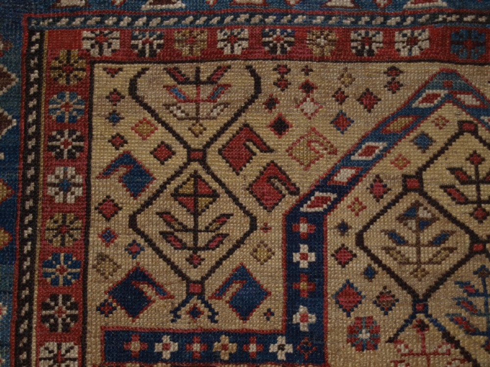 ANTIQUE CAUCASIAN DAGESTAN PRAYER RUG, YELLOW GROUND LATTICE DESIGN, 2ND HALF 19TH CENTURY. View VIII