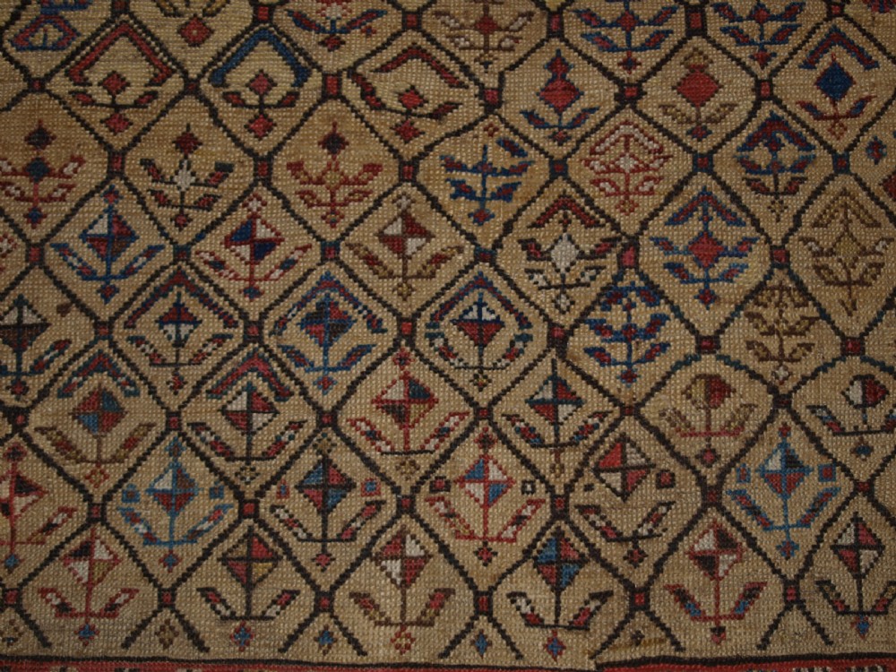 ANTIQUE CAUCASIAN DAGESTAN PRAYER RUG, YELLOW GROUND LATTICE DESIGN, 2ND HALF 19TH CENTURY. View IX