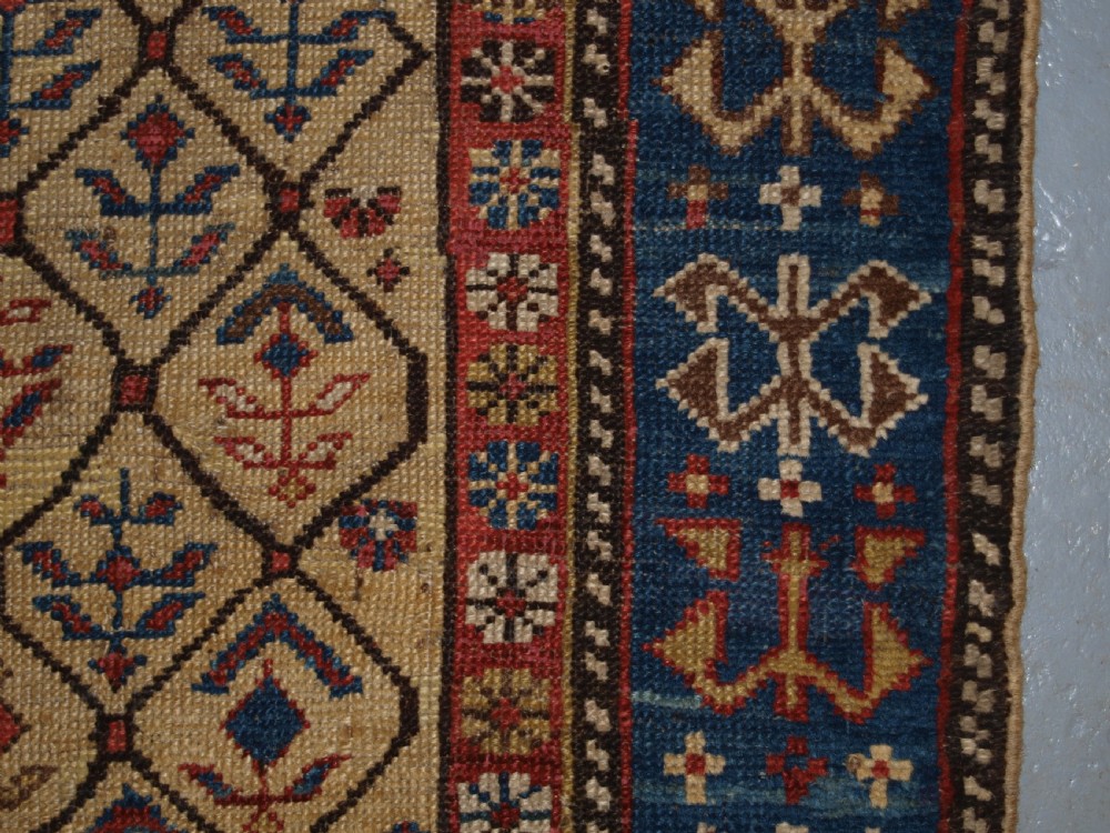 ANTIQUE CAUCASIAN DAGESTAN PRAYER RUG, YELLOW GROUND LATTICE DESIGN, 2ND HALF 19TH CENTURY. View XII