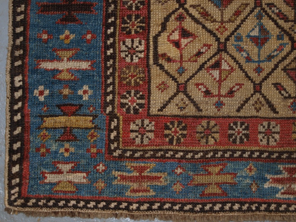 ANTIQUE CAUCASIAN DAGESTAN PRAYER RUG, YELLOW GROUND LATTICE DESIGN, 2ND HALF 19TH CENTURY. View XIII