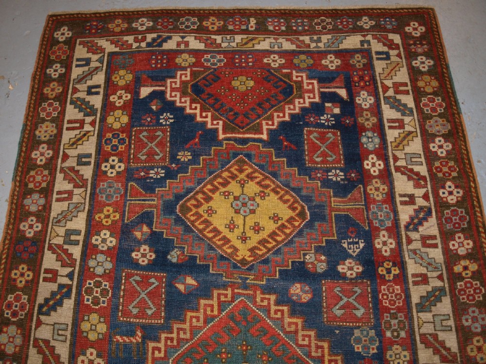 ANTIQUE CAUCASIAN KAZAK RUG, FIVE MEDALLION DESIGN, GREAT COLOURS, CIRCA 1880. View III