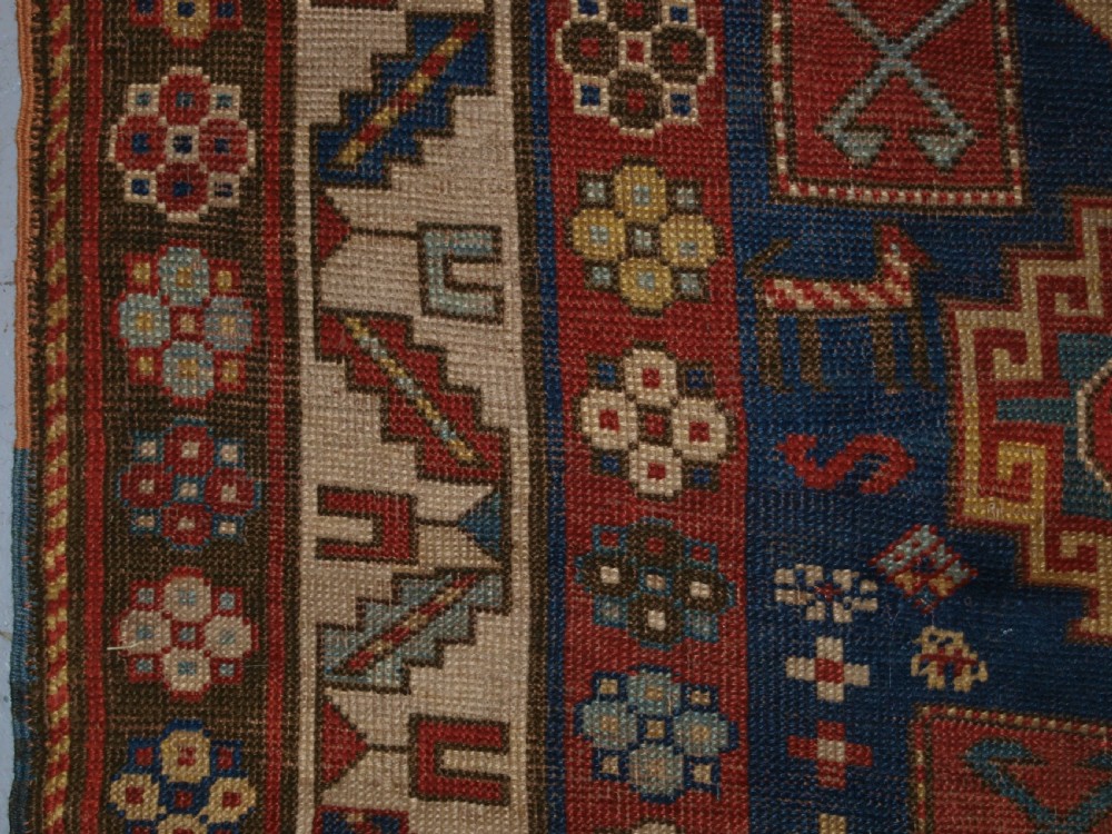 ANTIQUE CAUCASIAN KAZAK RUG, FIVE MEDALLION DESIGN, GREAT COLOURS, CIRCA 1880. View IV