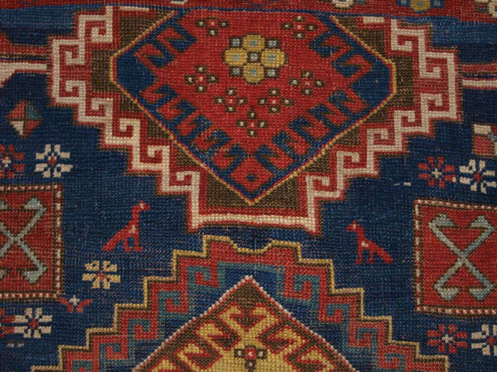 ANTIQUE CAUCASIAN KAZAK RUG, FIVE MEDALLION DESIGN, GREAT COLOURS, CIRCA 1880. View VIII